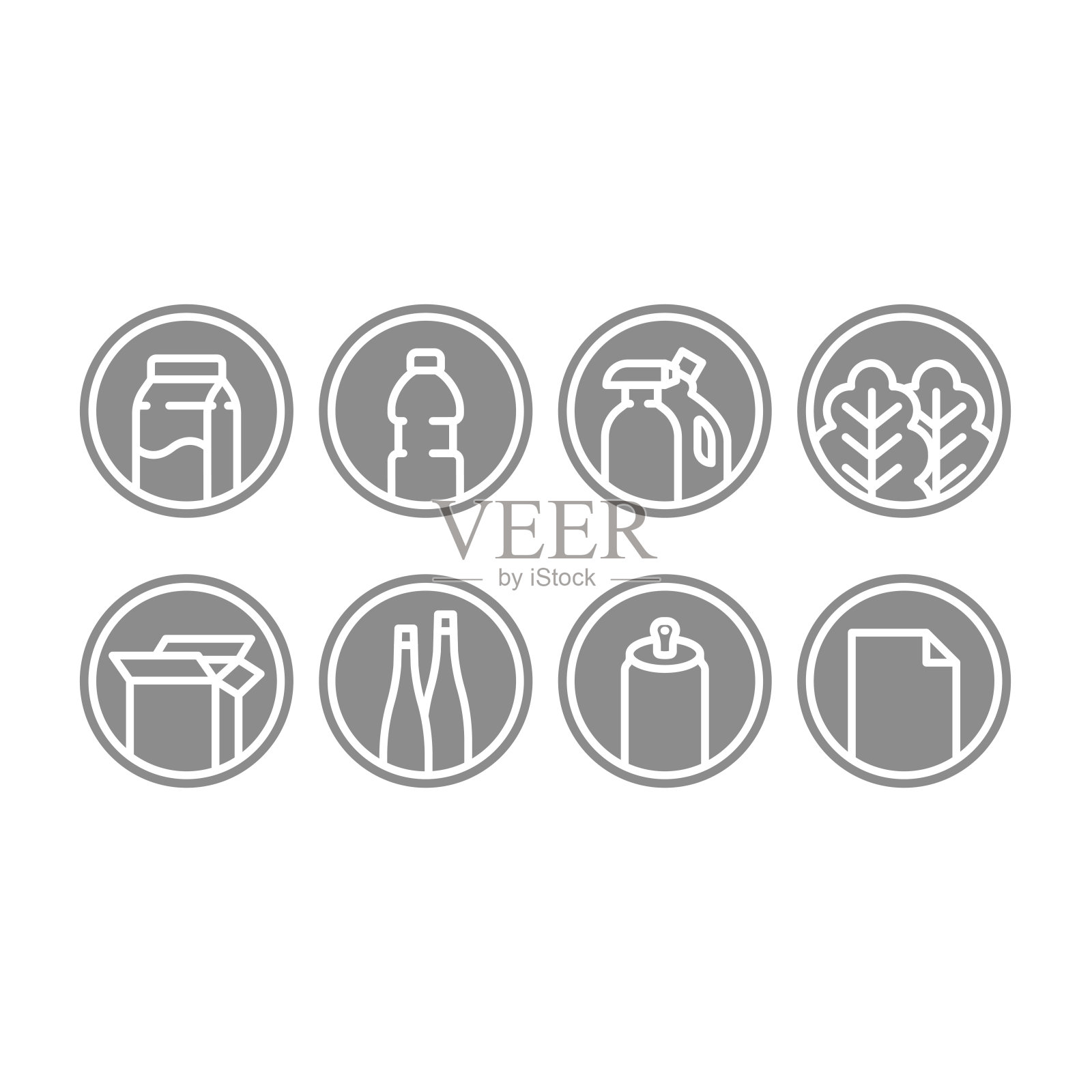 废物类型,塑料和纸张垃圾矢量标签设置插画图片素材