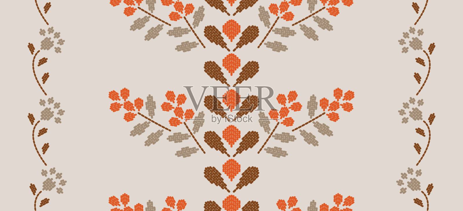 美丽的图案刺绣花卉插画图片素材