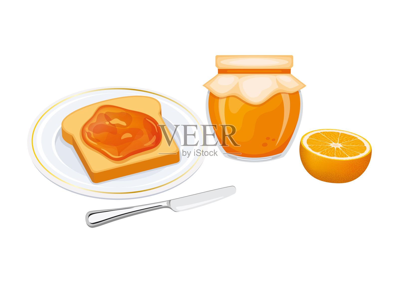 烤面包与橙果酱矢量插图插画图片素材