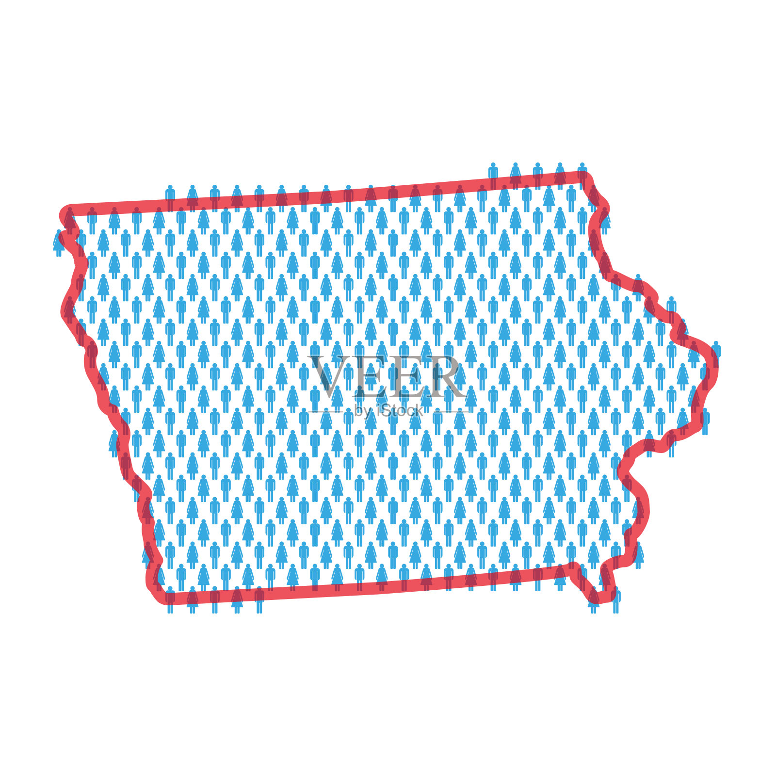 爱荷华州人口地图。简笔画人物地图。男人和女人的图案。平面矢量图插画图片素材