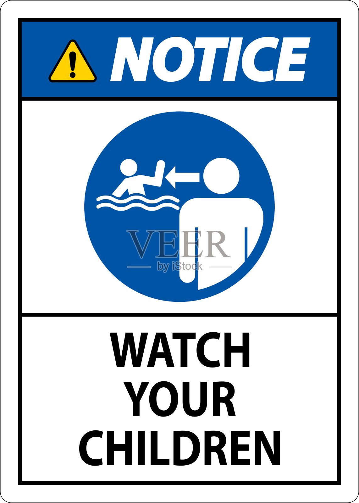 泳池安全标志通知,带着男人看着你的孩子插画图片素材
