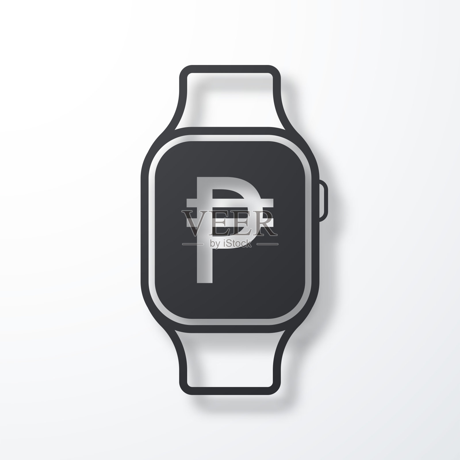 带有比索签名的智能手表。白色背景上的阴影图标插画图片素材