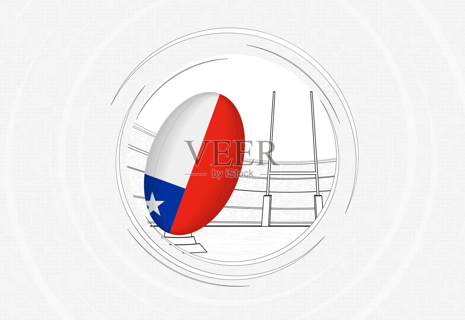 在一个拥挤的体育场里,橄榄球上的智利国旗,橄榄球的标志。插画图片素材