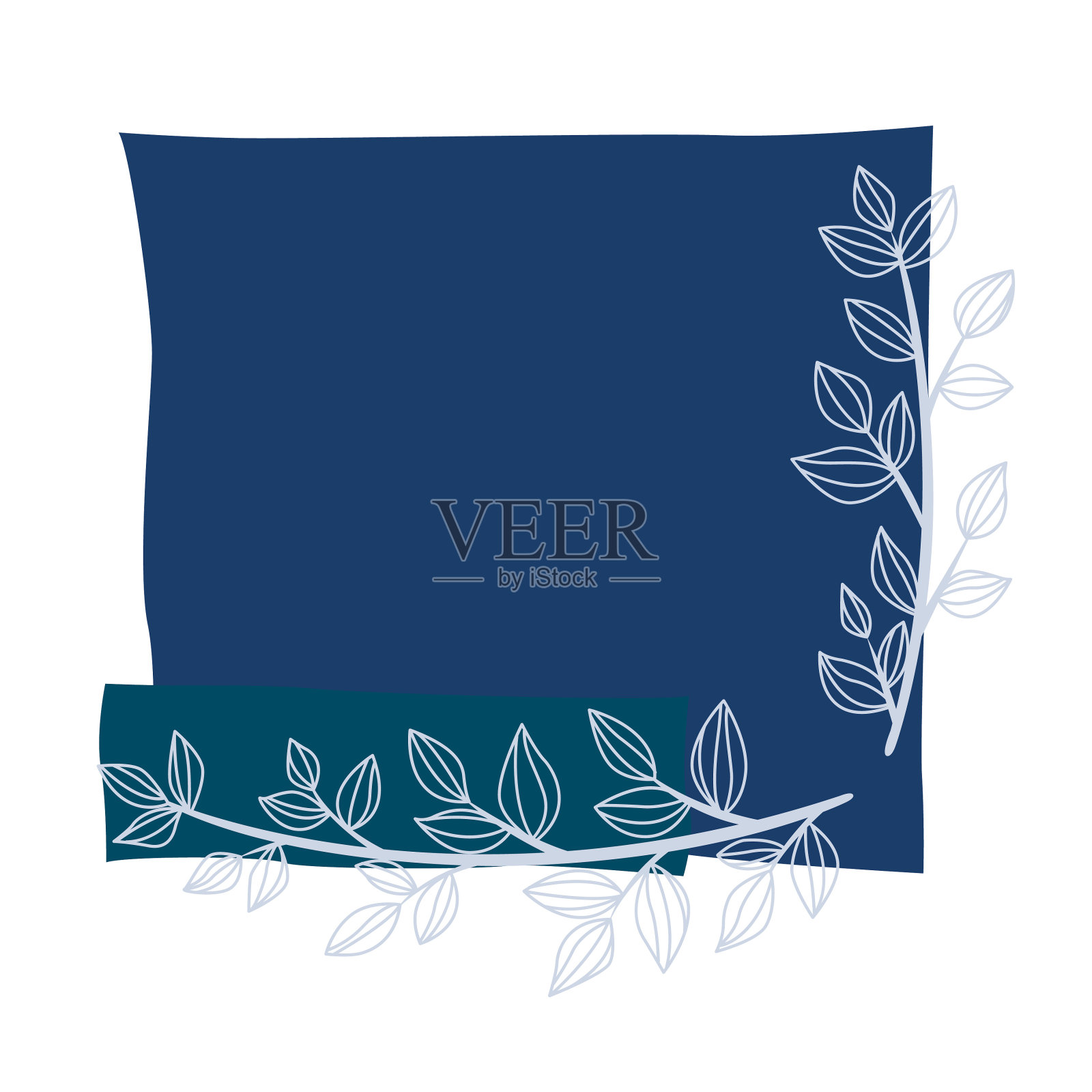 抽象涂鸦叶子与蓝色框架平面设计插图装饰对自然的概念。插画图片素材