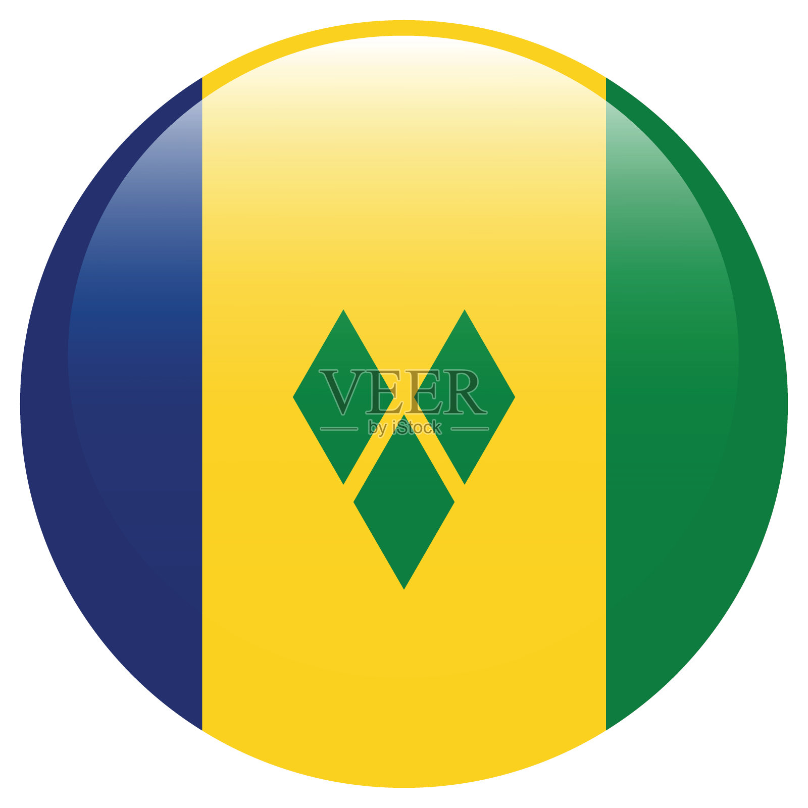 圣文森特和格林纳丁斯国旗。国旗图标。标准颜色。圆形图标标志。3 d演示。电脑插图。数码插图。矢量插图。插画图片素材