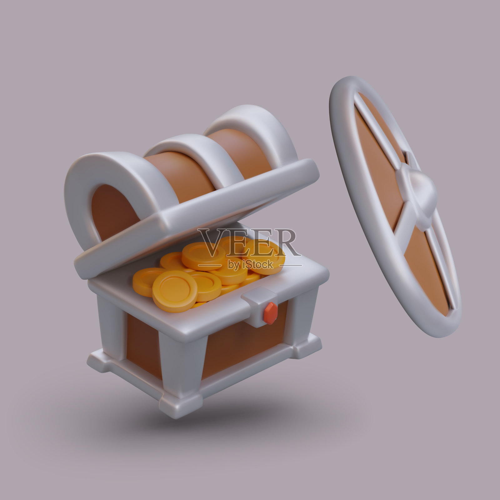 3d逼真的盾牌和胸部与宝藏的在线电脑游戏插画图片素材