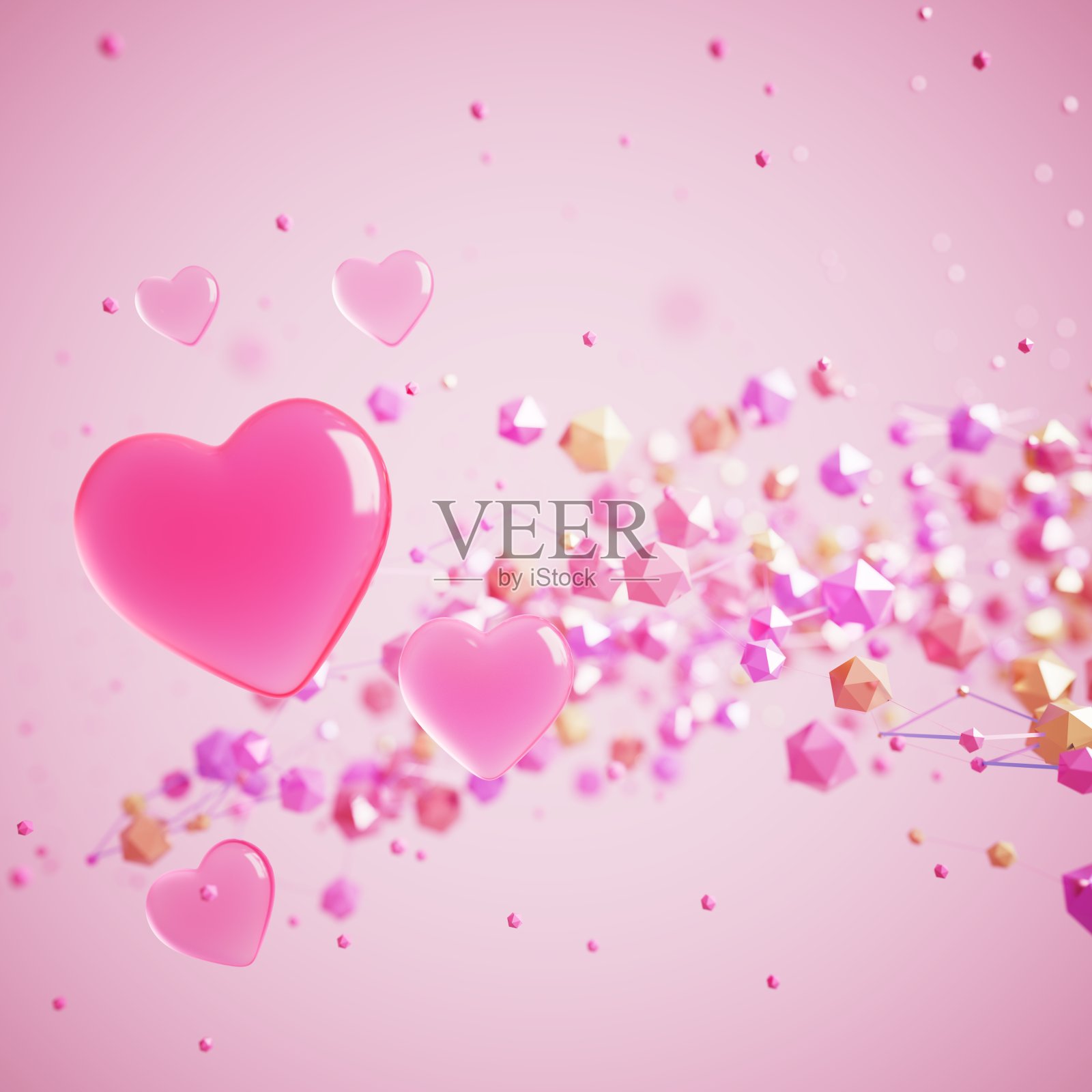 情人节3D插图。红色设计背景。庆典装饰热爱艺术。照片摄影图片