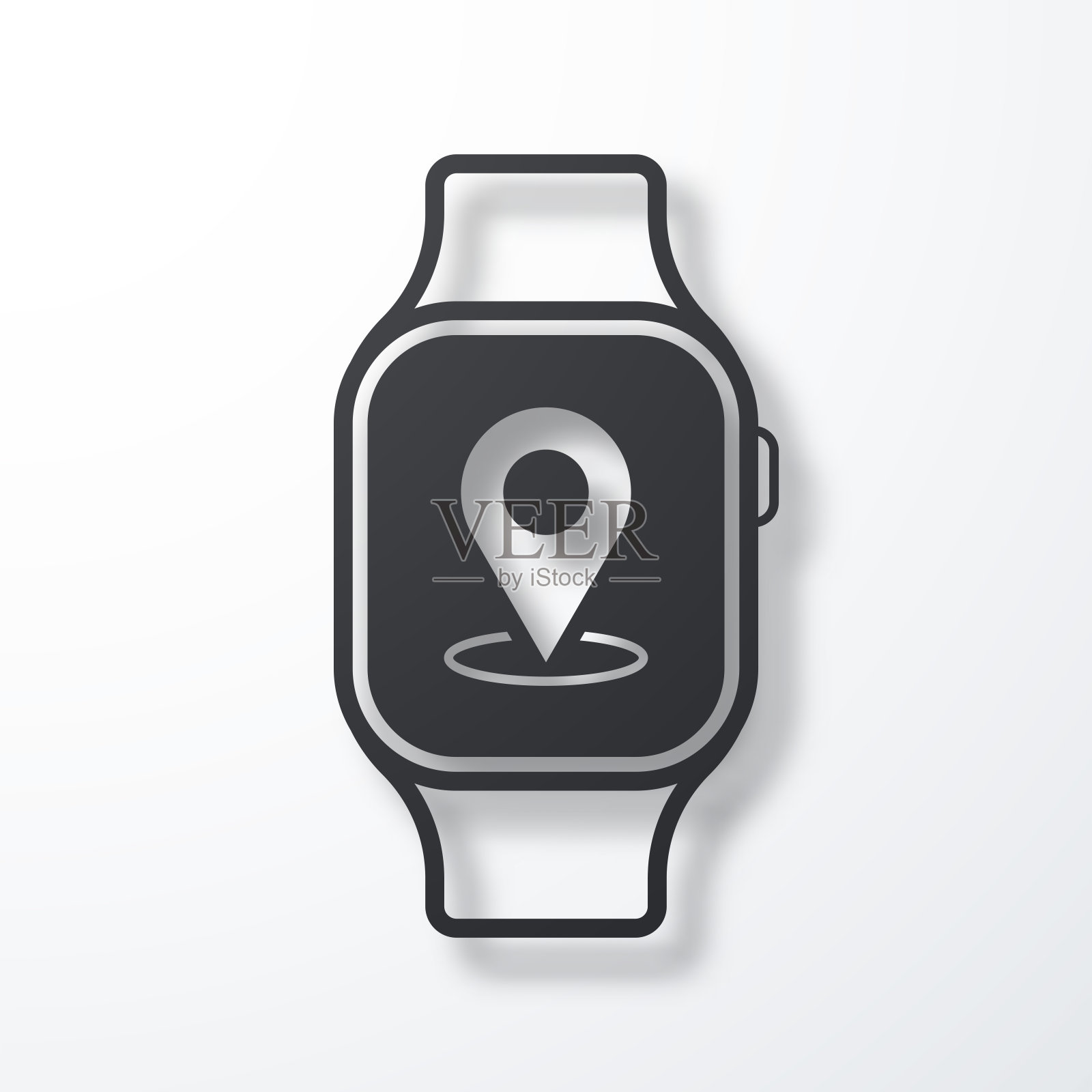 带定位针的智能手表。白色背景上的阴影图标插画图片素材