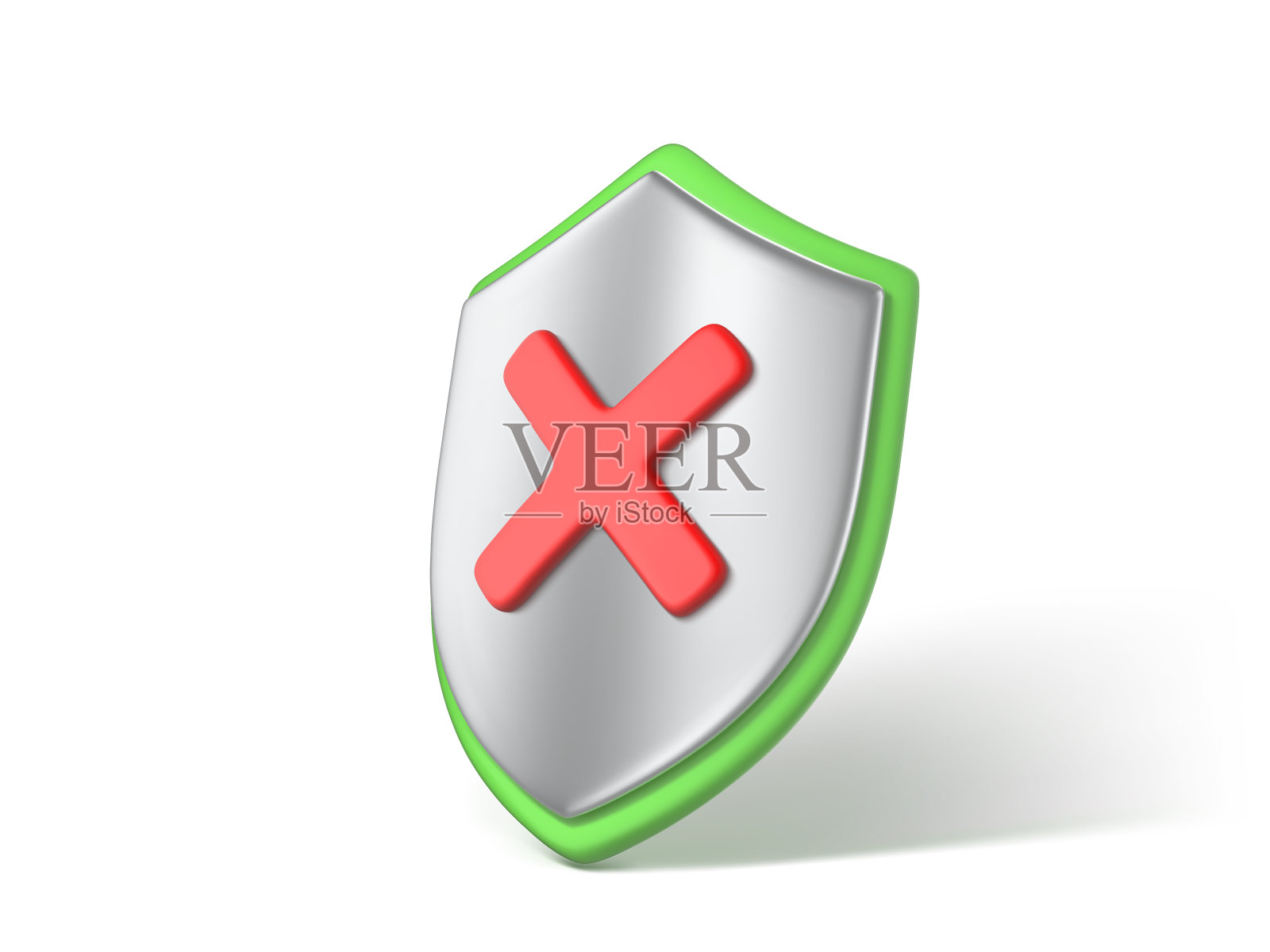 3D屏蔽隔离在白色背景。有红十字的盾牌。NO或衰落符号。安全、保护、安全的理念。矢量三维插图插画图片素材