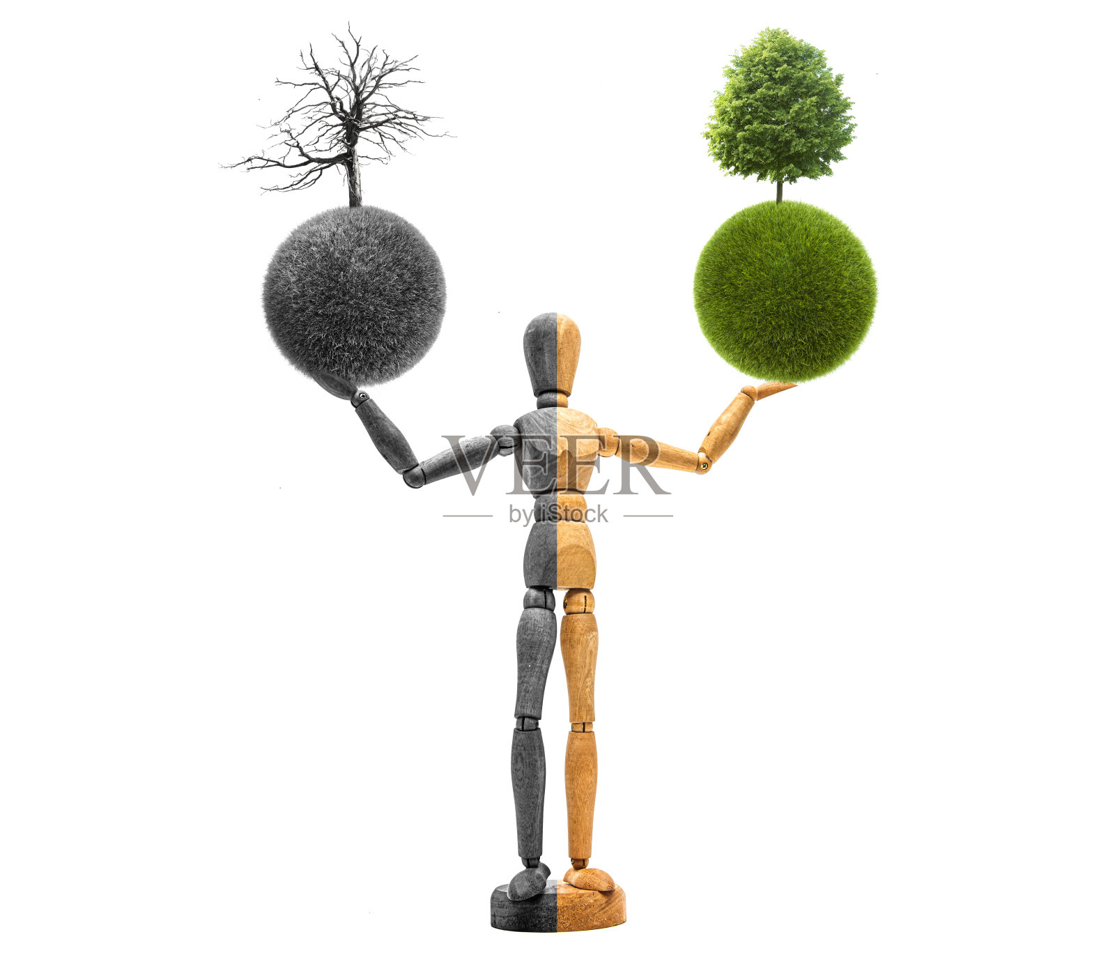 木制的身影与灰色和绿色的一面隔离照片摄影图片