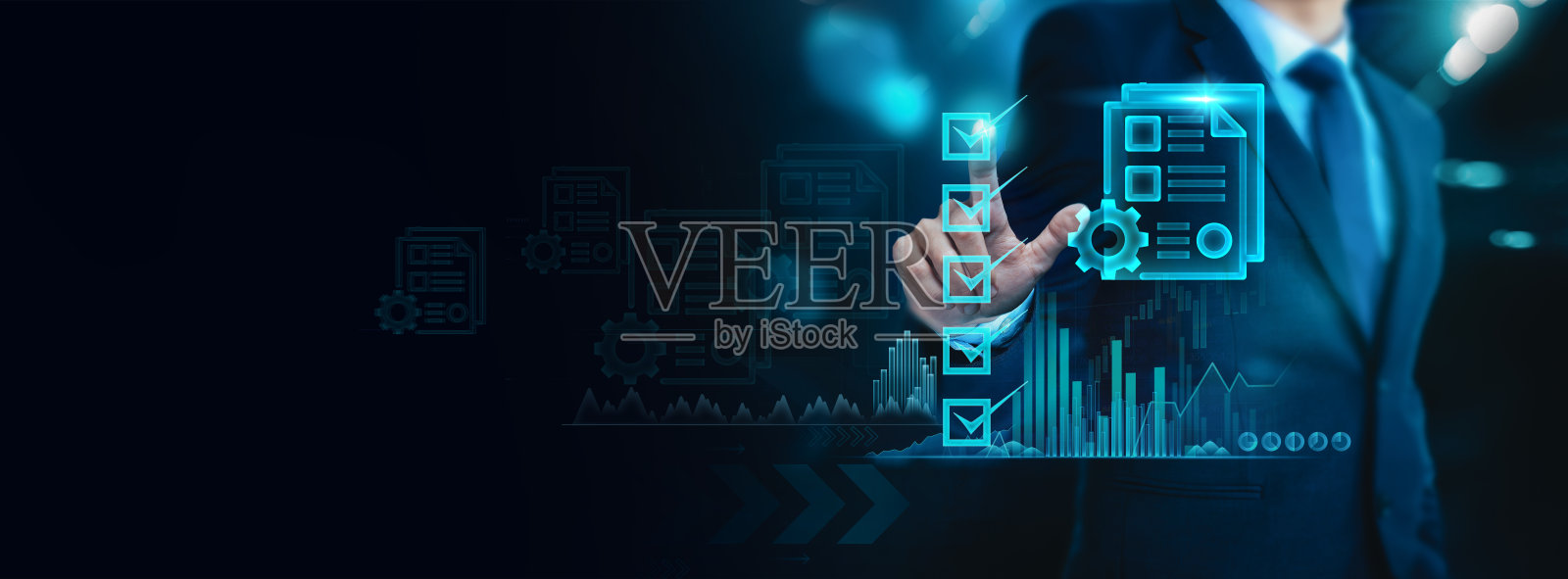 商人使用在线界面检查、管理和优化项目,将项目管理和通信技术结合起来,简化操作。照片摄影图片