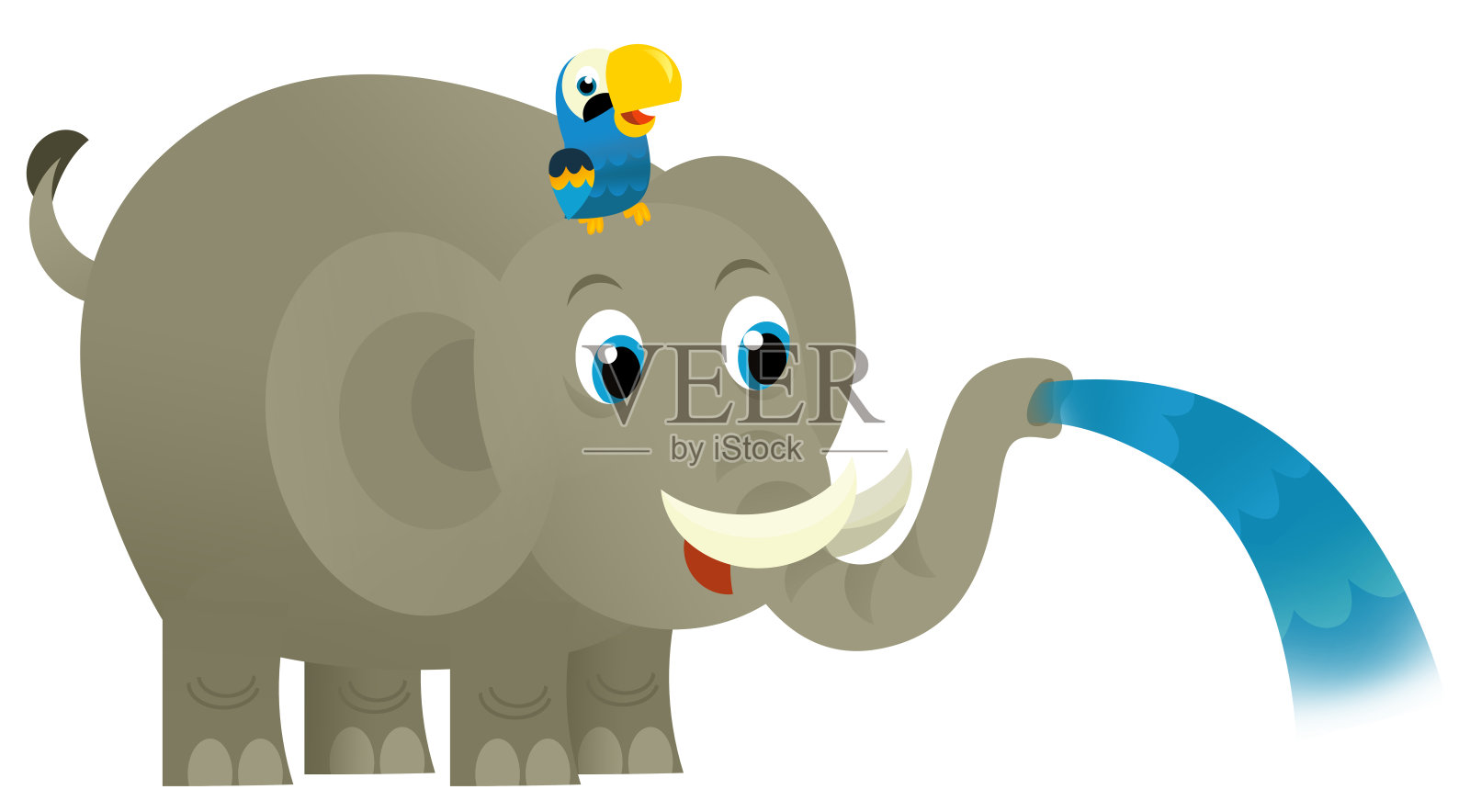 卡通野生快乐小象溢出水与其他动物孤立插图儿童插画图片素材