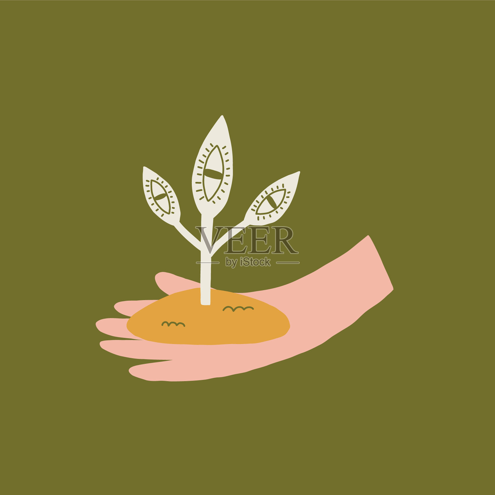 民间植物在手纹身艺术插画图片素材