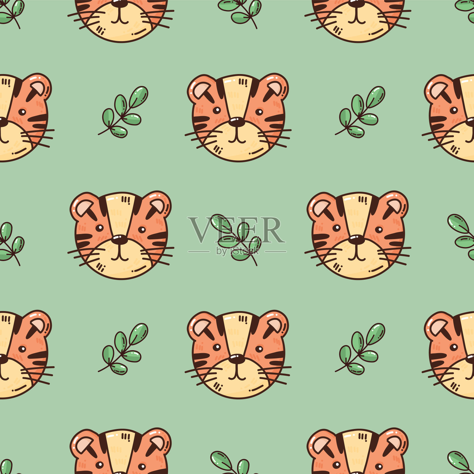 可爱的彩色无缝图案与老虎插画图片素材