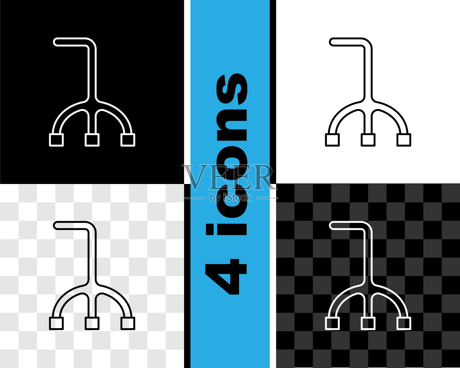 设置行手杖手杖图标孤立的黑色和白色,透明的背景。向量插画图片素材