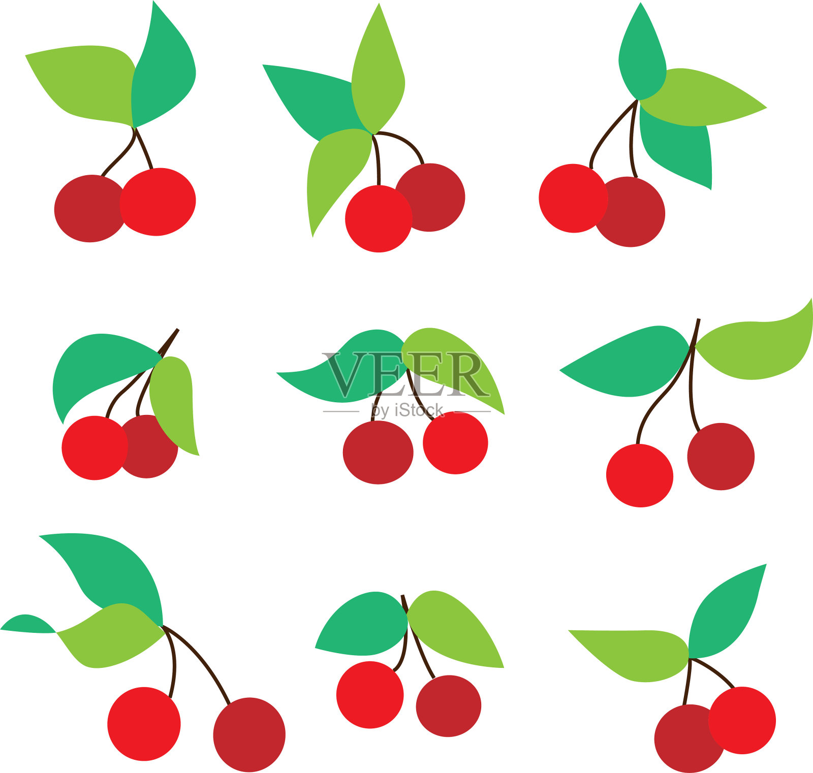 卡通樱桃孤立在白色。插画图片素材