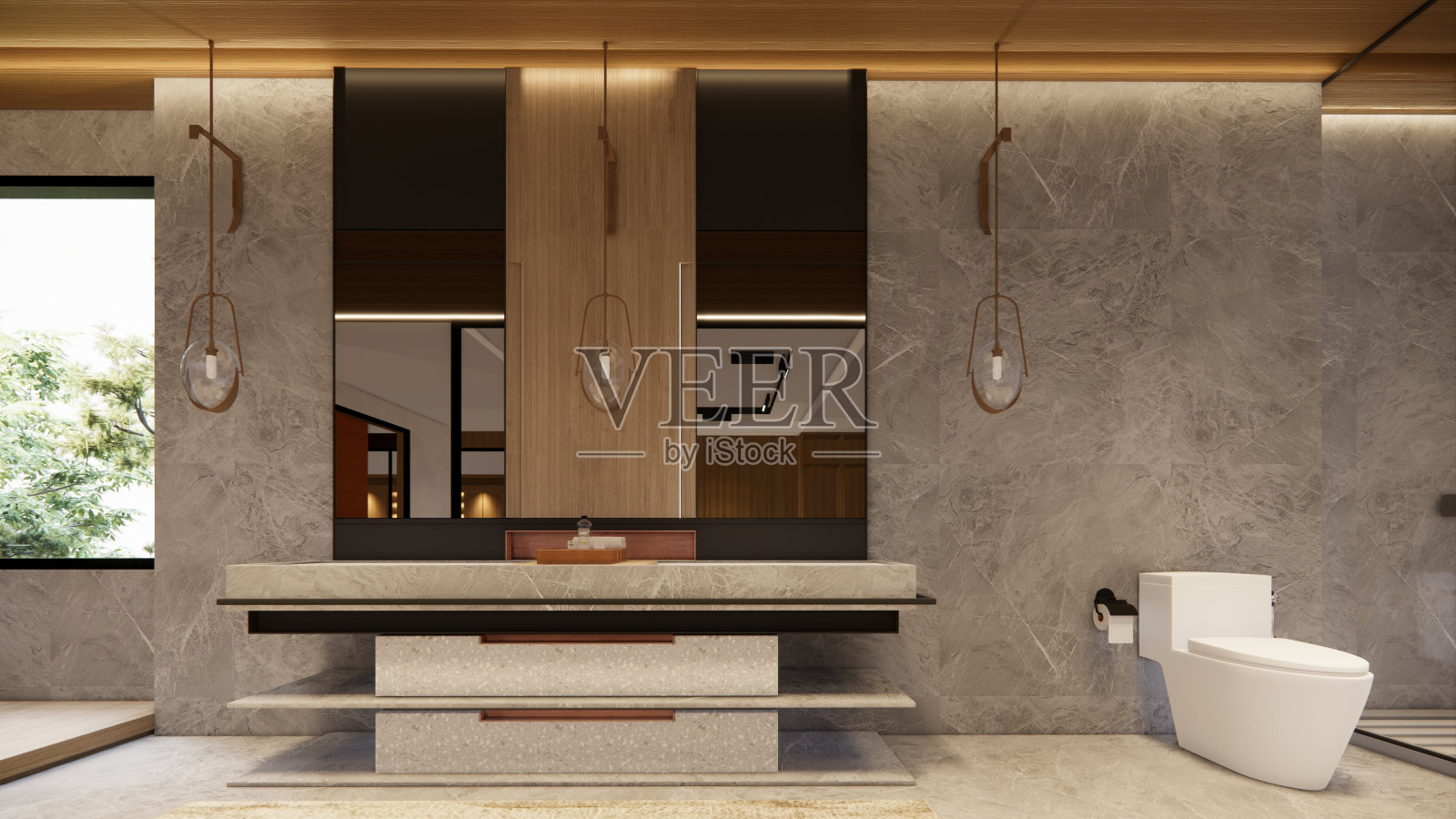 室内空现代阁楼办公室开放空间现代办公室镜头。现代开放式大堂及接待区会议室设计。3D渲染。照片摄影图片