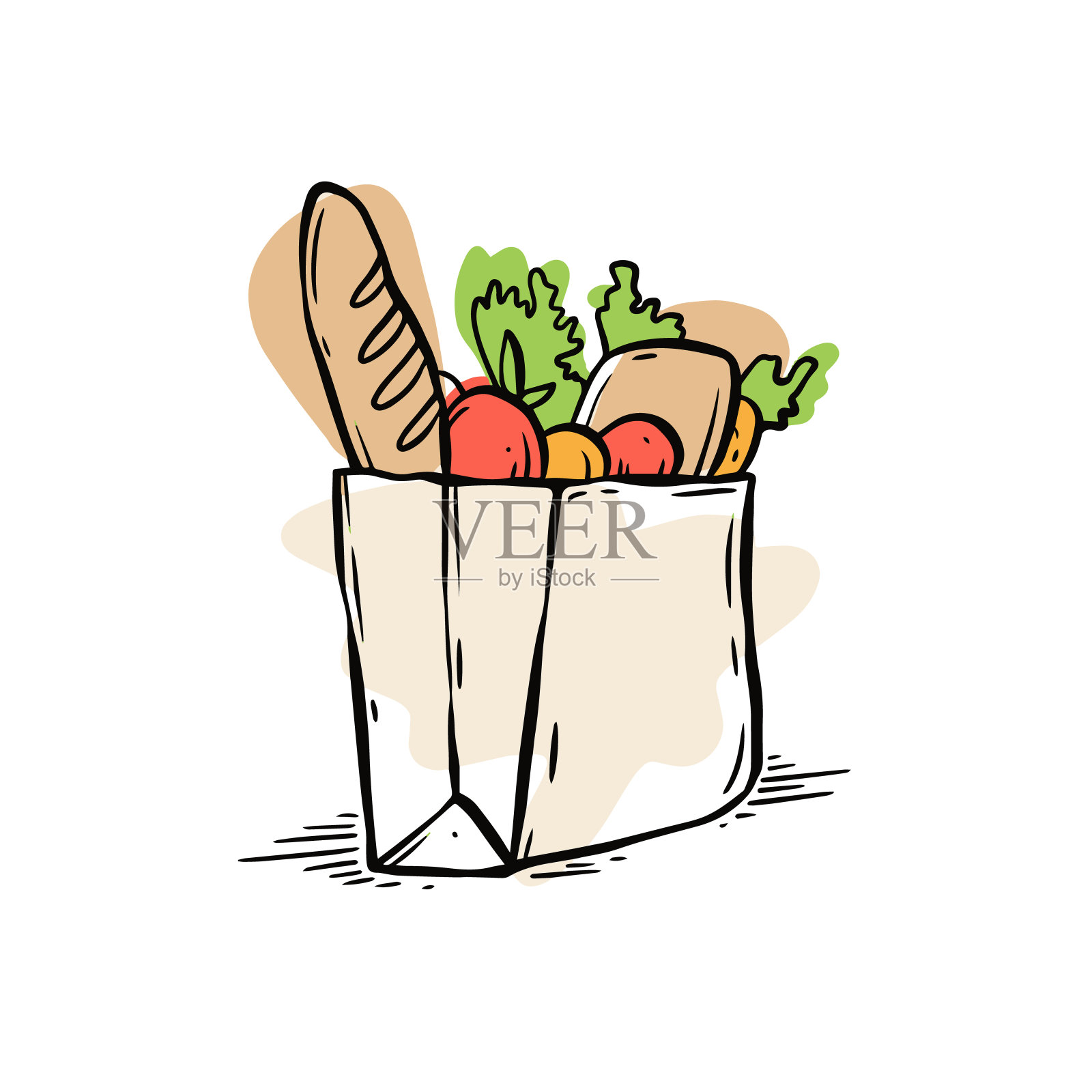 从食品市场买来的食品包装袋。矢量插图艺术。插画图片素材