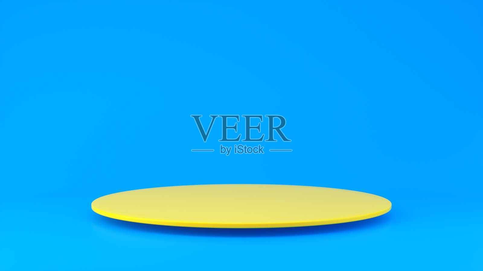 黄色薄圆形讲台与阴影的产品概念在蓝色的工作室背景。最小的概念。照片摄影图片