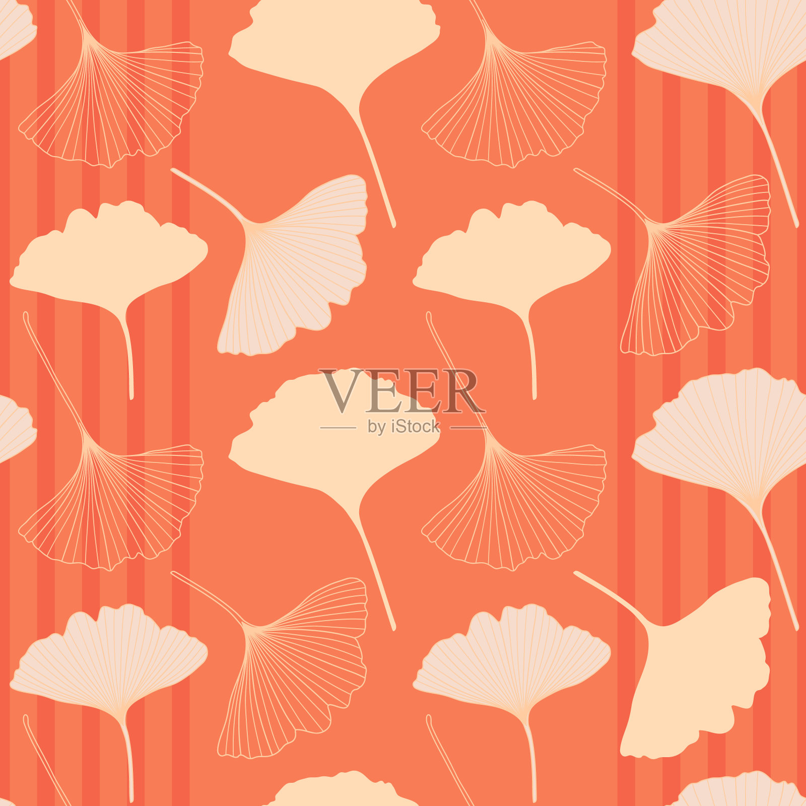 桃红毛色银杏植物矢量无缝图案。银杏叶树的叶子轮廓,剪影。插画图片素材