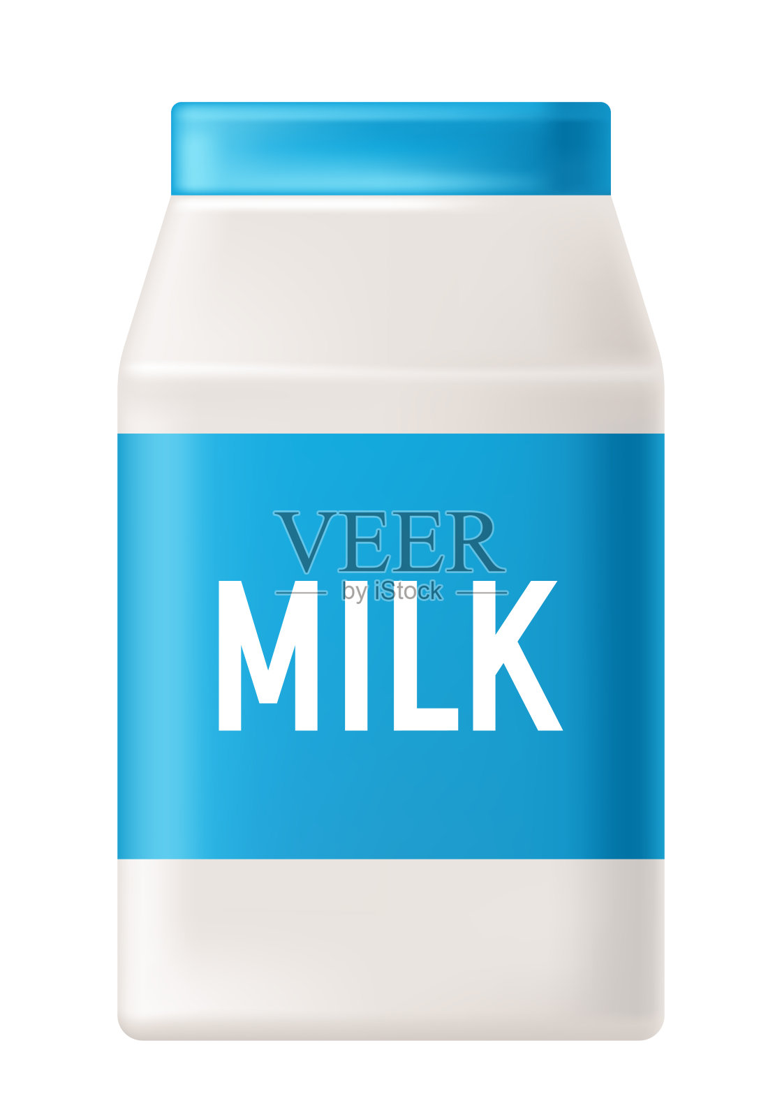 一瓶牛奶。矢量3D剪贴画隔离在白色背景。插画图片素材