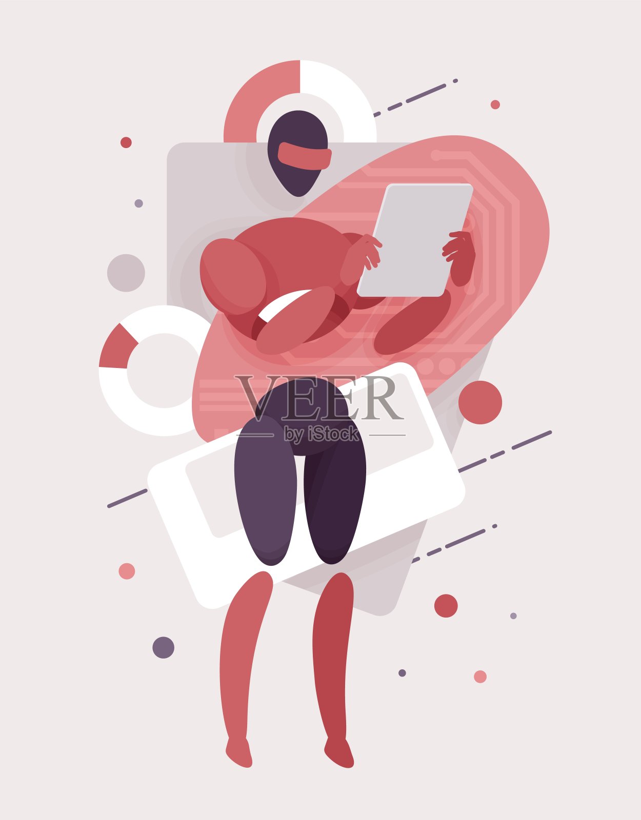 体现了人工智能检查、电脑维修技师男性的抽象形象插画图片素材