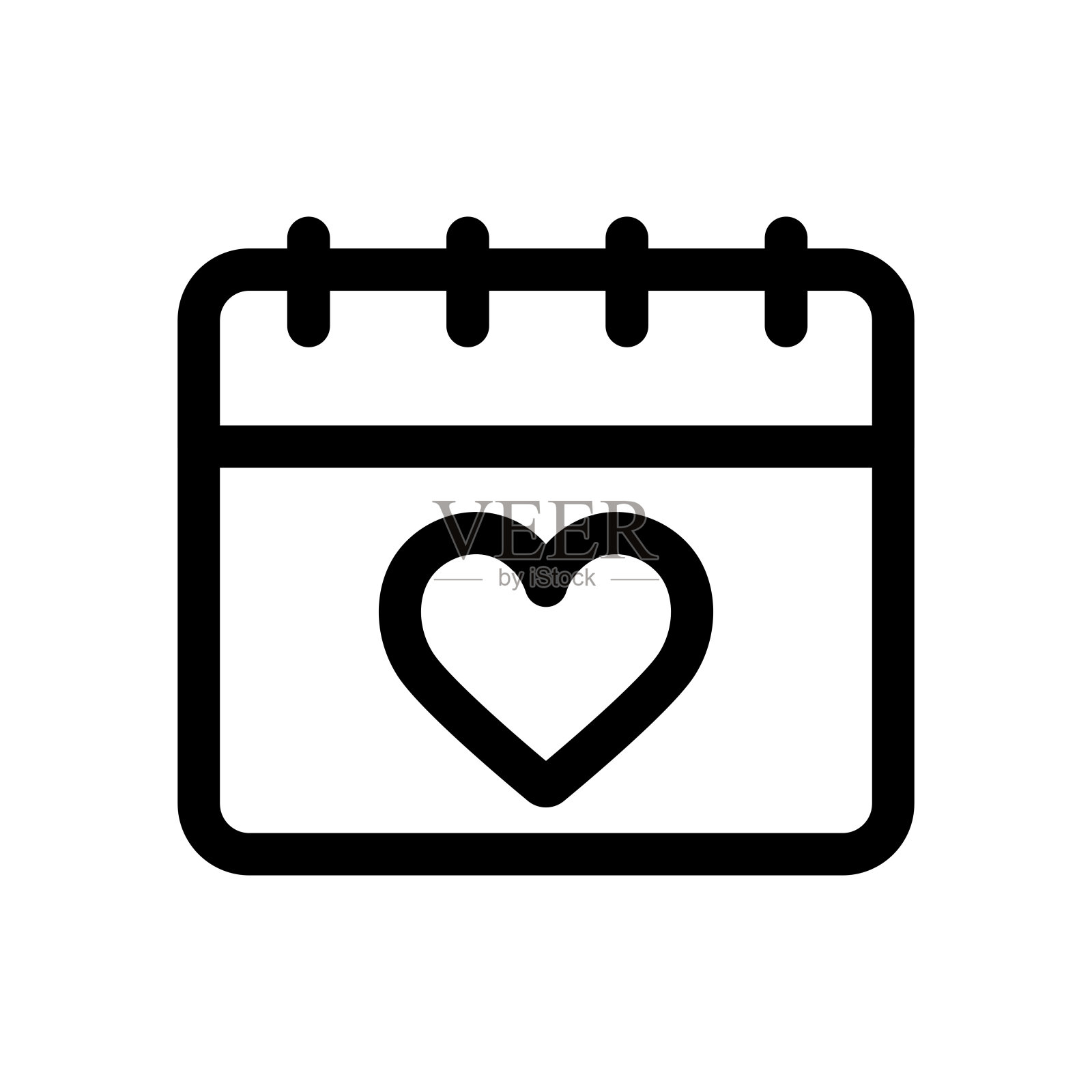 日历与心脏轮廓图标。可爱的情人节爱心日历。爱的概念,浪漫,情人节。向量插图在线性风格插画图片素材