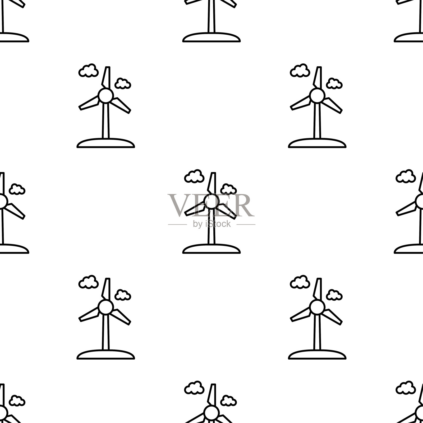 无缝图案与风力发电机涡轮。风浪涡轮机。太阳和风的净能量。插画图片素材