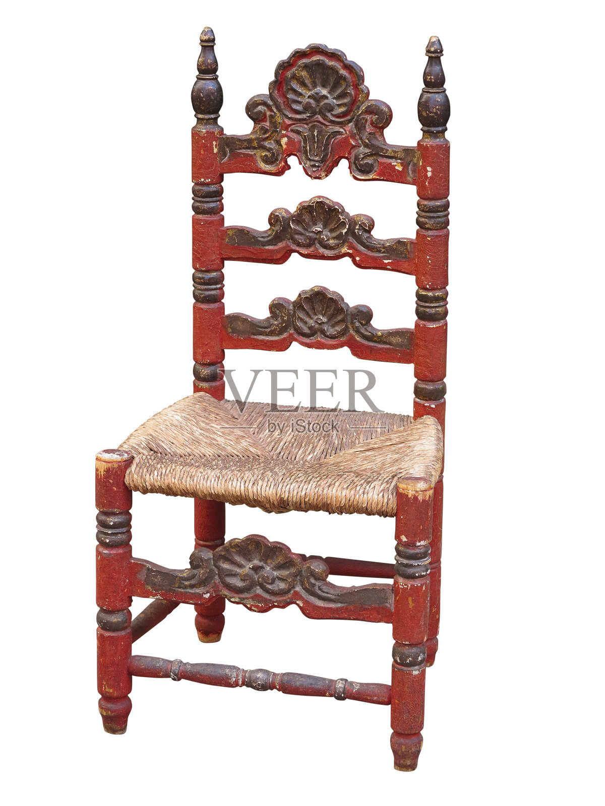 古老的中世纪木椅孤立在白色上照片摄影图片