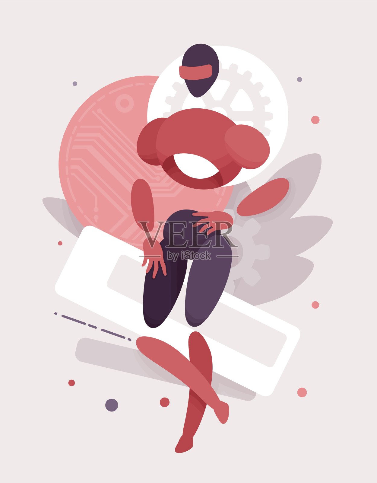 体现了人工智能的造型,电脑维修技师男性的抽象形象插画图片素材