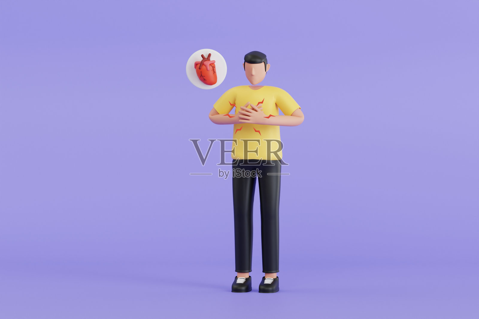 男子心脏病发作3d插图。心脏病发作症状的男子3d插图照片摄影图片