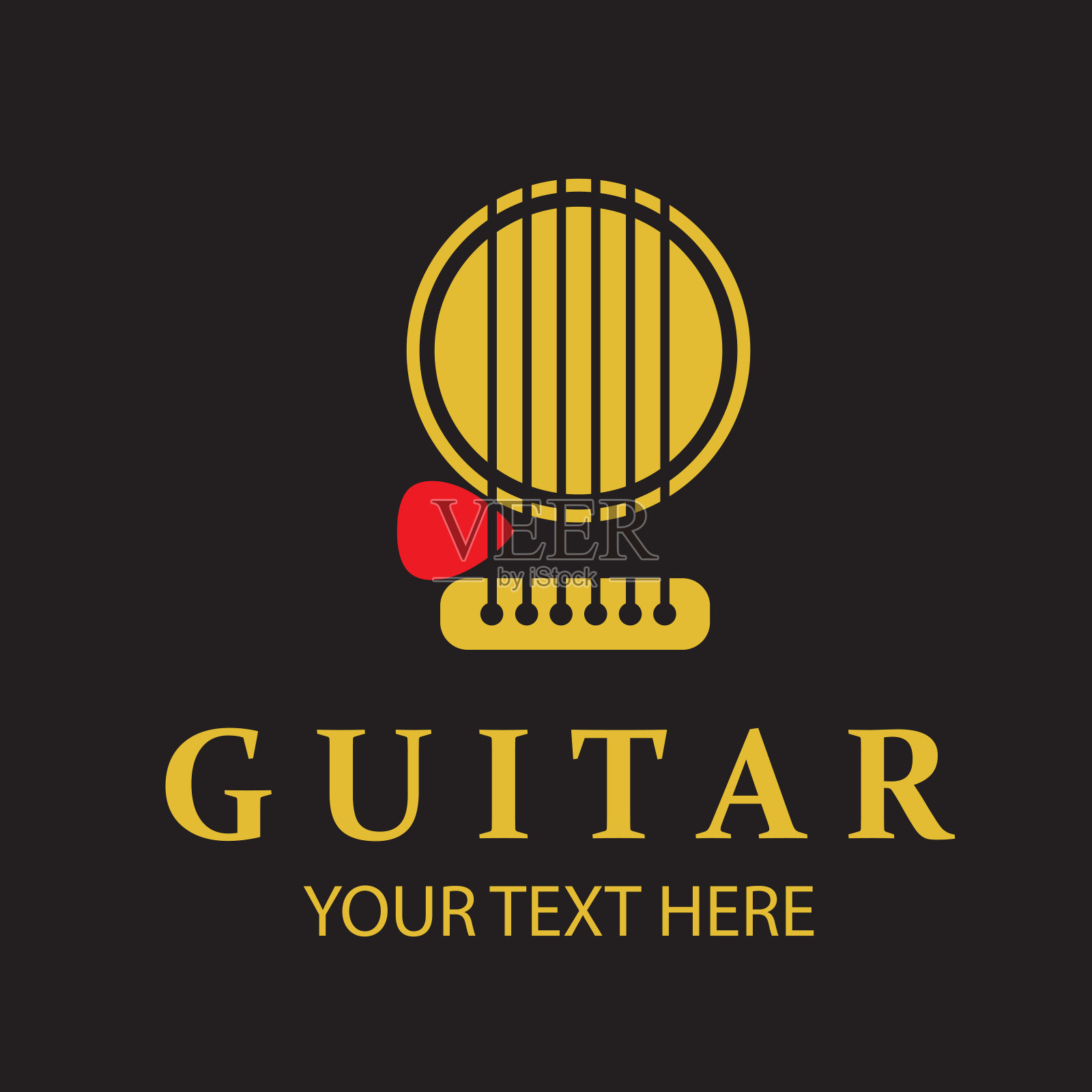 金色吉他徽章插画图片素材