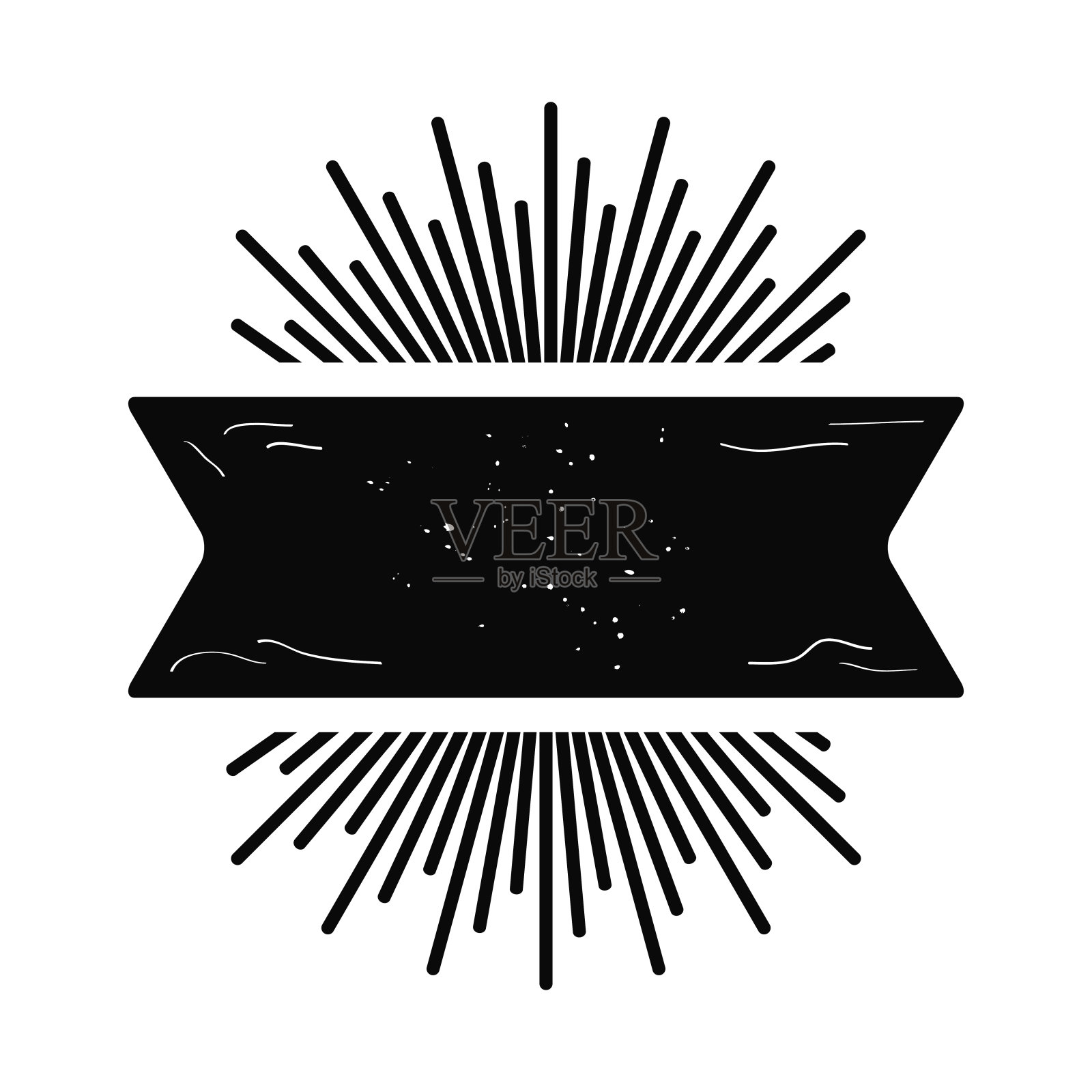 黑色墨水孤立廓形太阳爆发六边形形状空白横幅纹理图标和白色背景上的设计元素插画图片素材