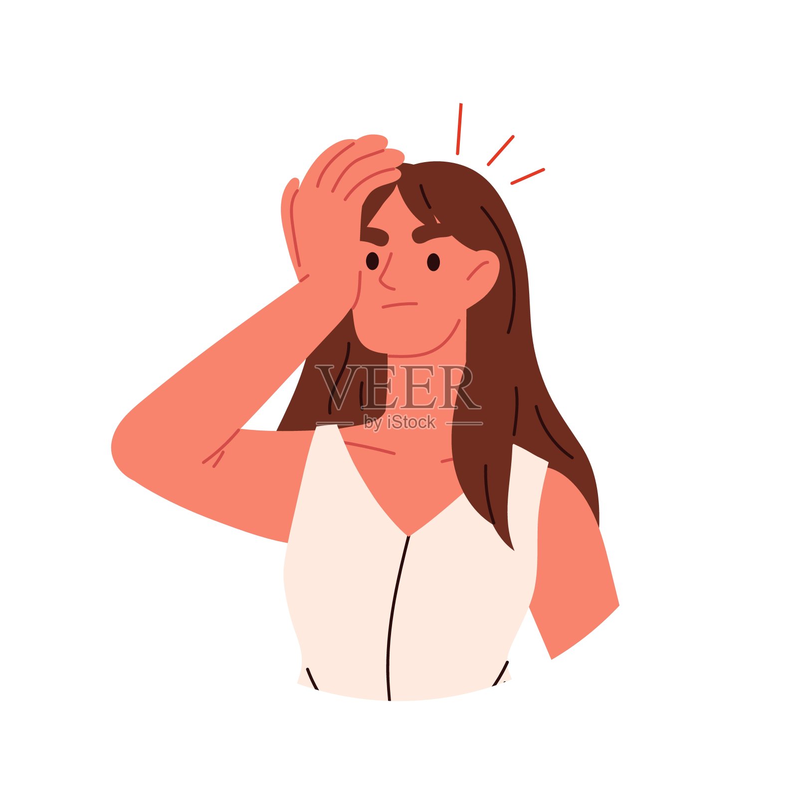 生病的人字符集。有流感和流感症状的妇女。发烧、头痛、感冒的汉字。平面插图孤立在白色背景。插画图片素材