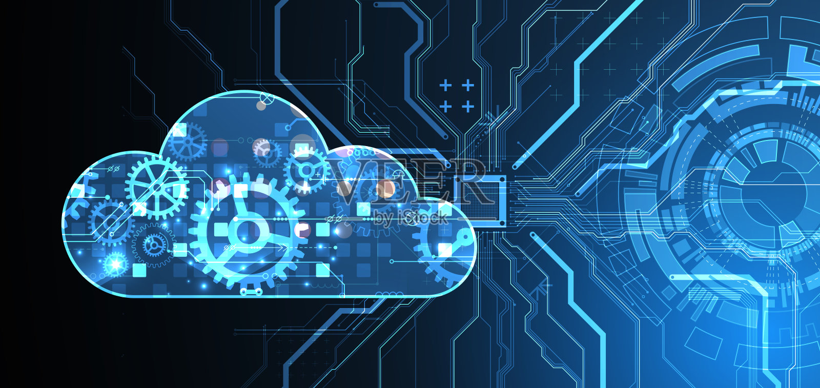 云计算概念。抽象连接技术背景。手绘向量。插画图片素材