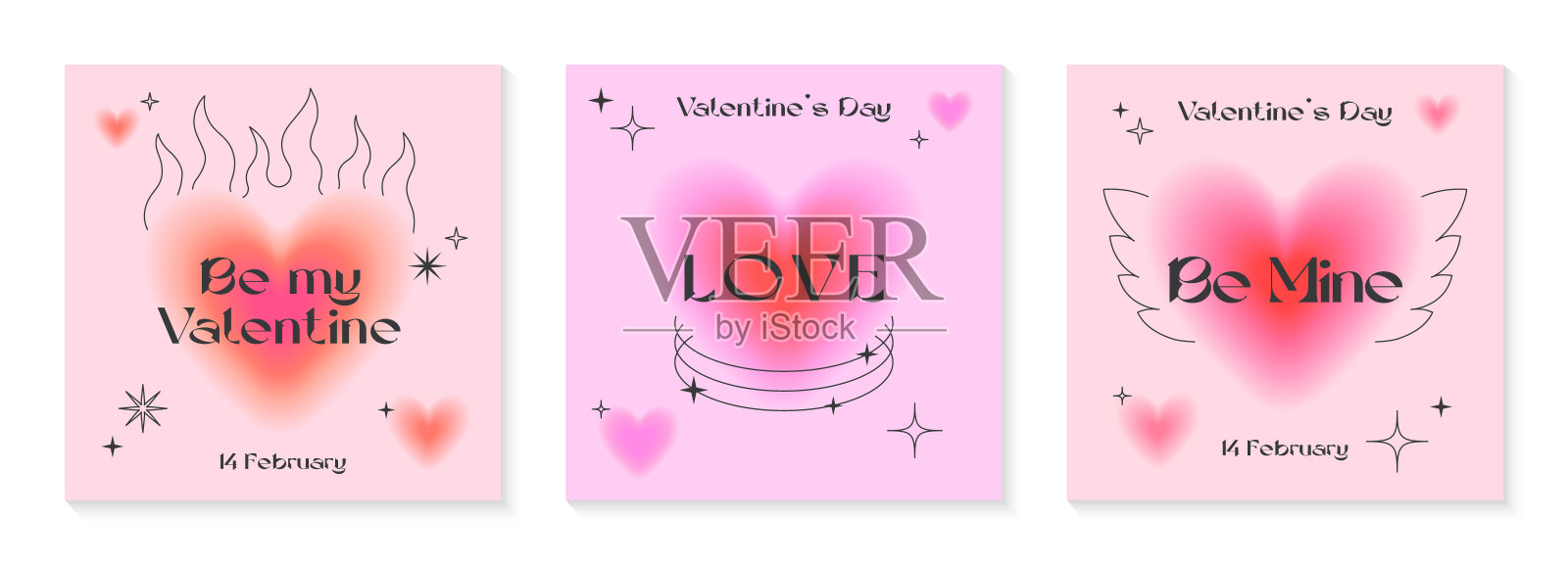 情人节贺卡模板在90年代的风格。浪漫矢量插图在千年虫美学插画图片素材