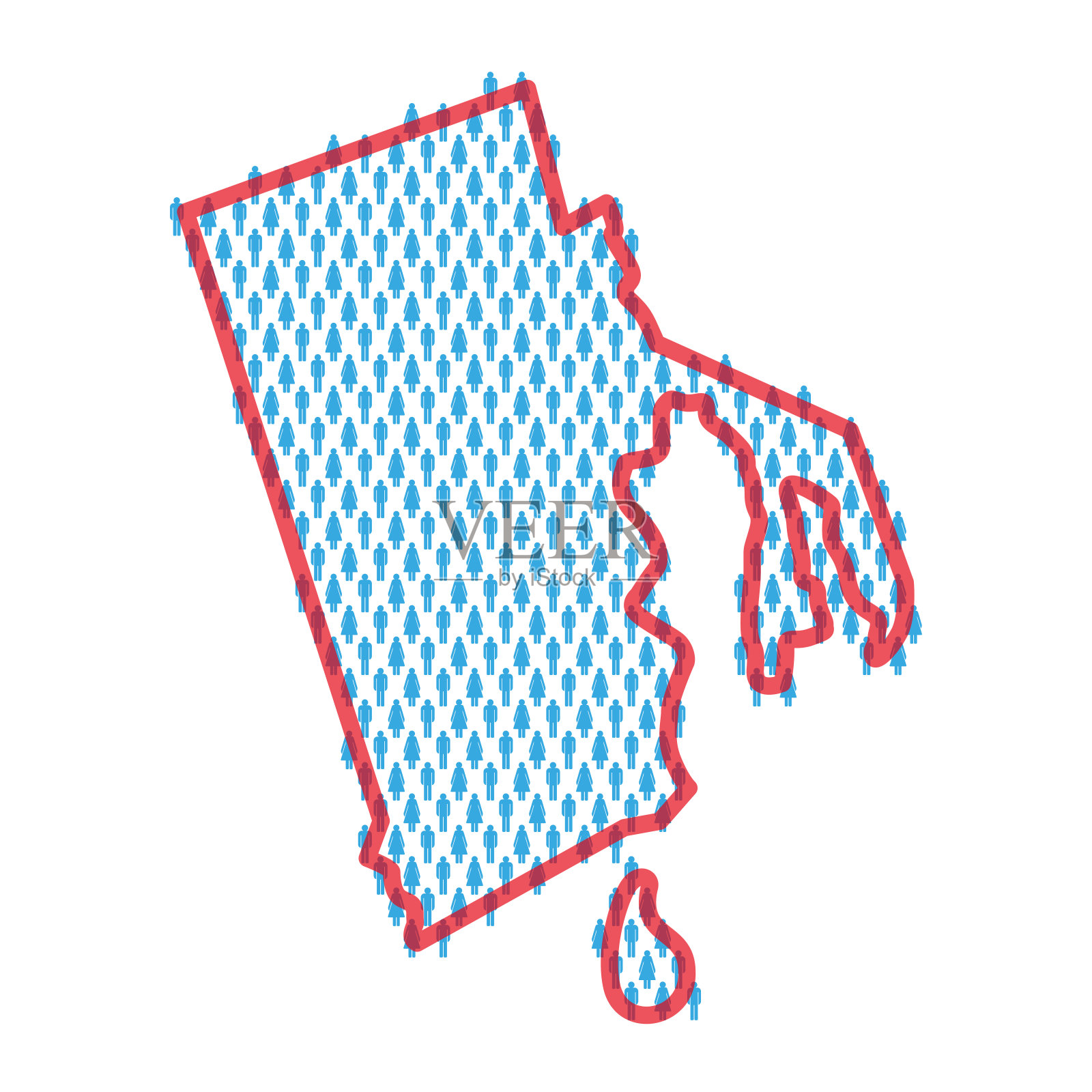 罗德岛人口地图。简笔画人物地图。男人和女人的图案。平面矢量图插画图片素材