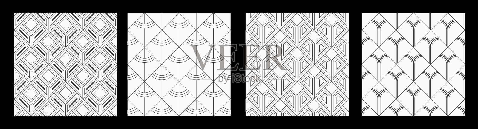 一组四个矢量无缝细线菱形矢量图案。插画图片素材
