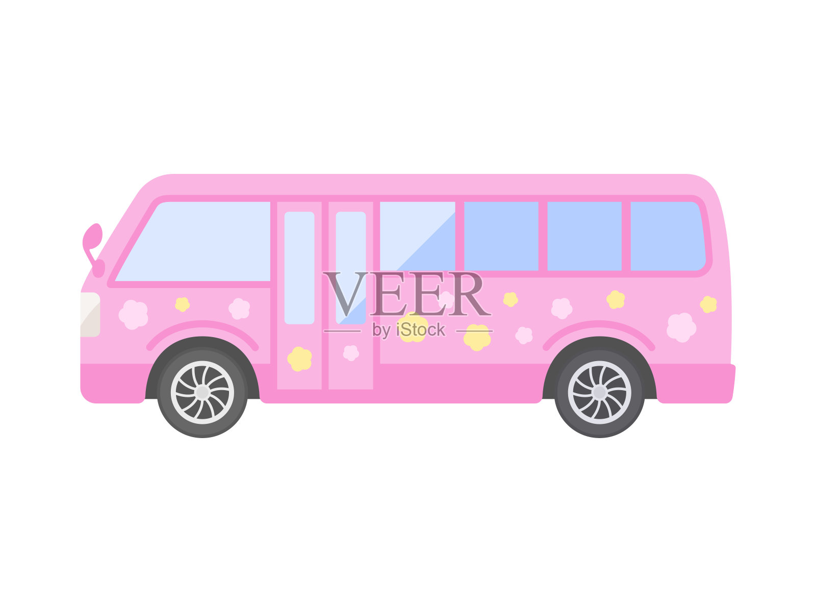 粉色幼儿园巴士的插图。插画图片素材