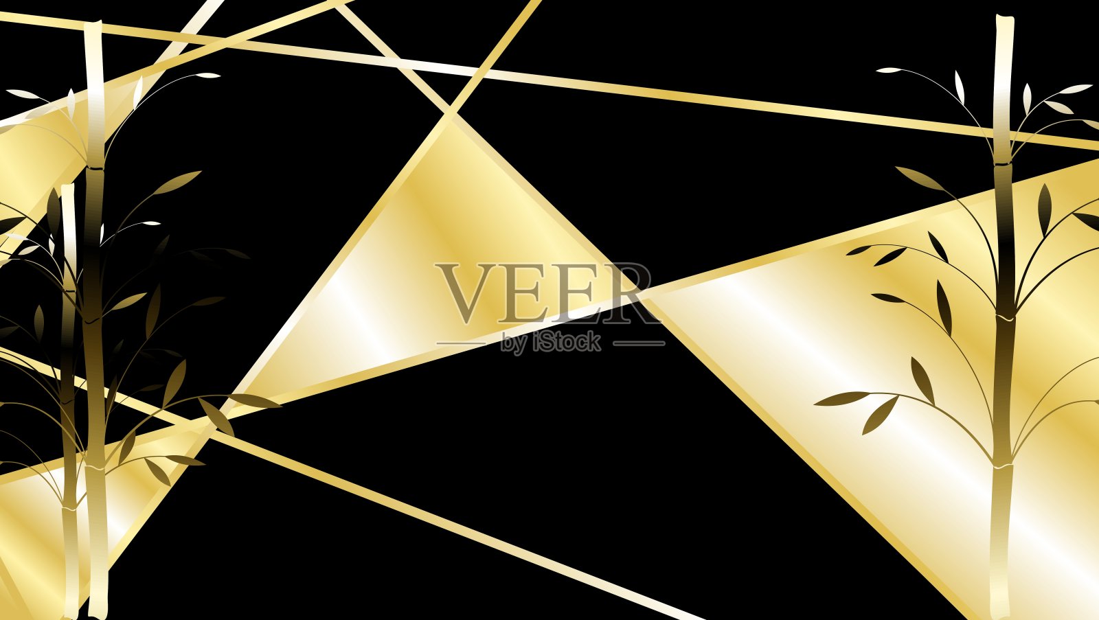 金色豪华亚洲竹旗典雅黑底牌插画图片素材