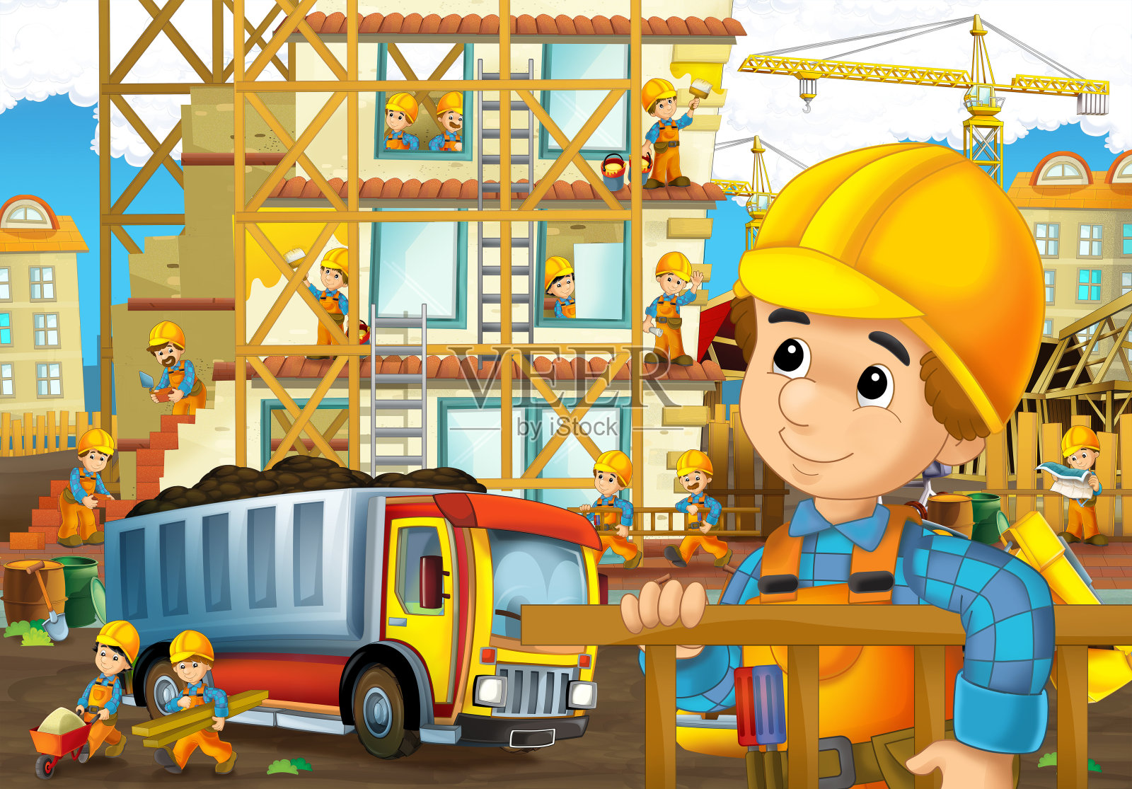 卡通场景,工业建设现场,齿轮或儿童交通插图插画图片素材