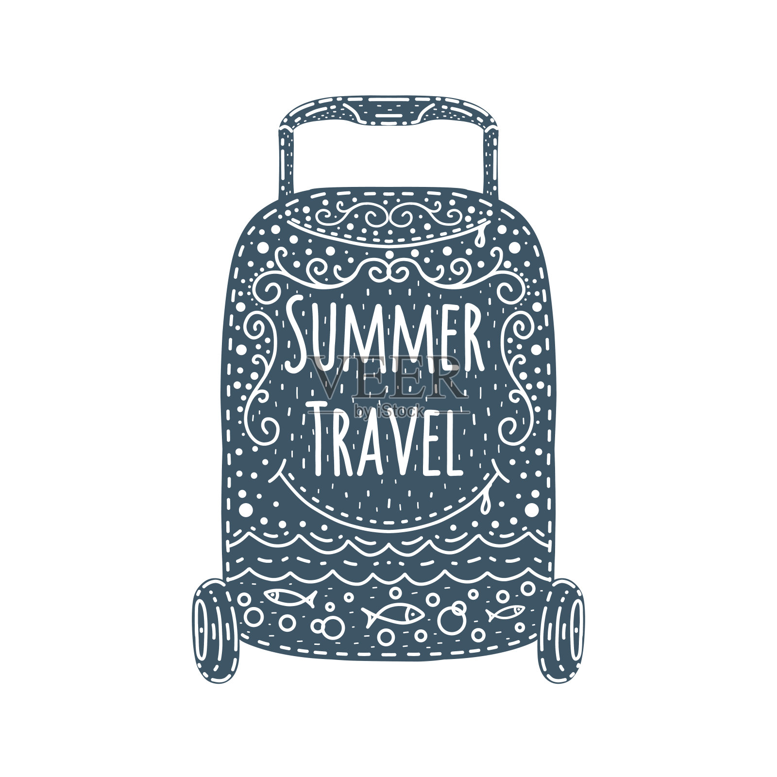 带轮子的行李箱,夏日旅行。插画图片素材