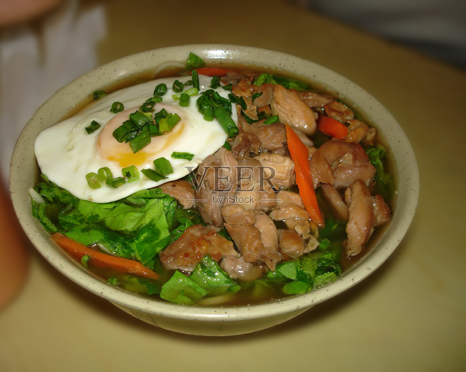 把牛肉片、蔬菜片和鸡蛋片放在碗里照片摄影图片