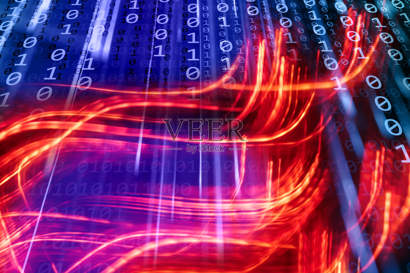 LED灯轨迹与二进制代码背景照片摄影图片