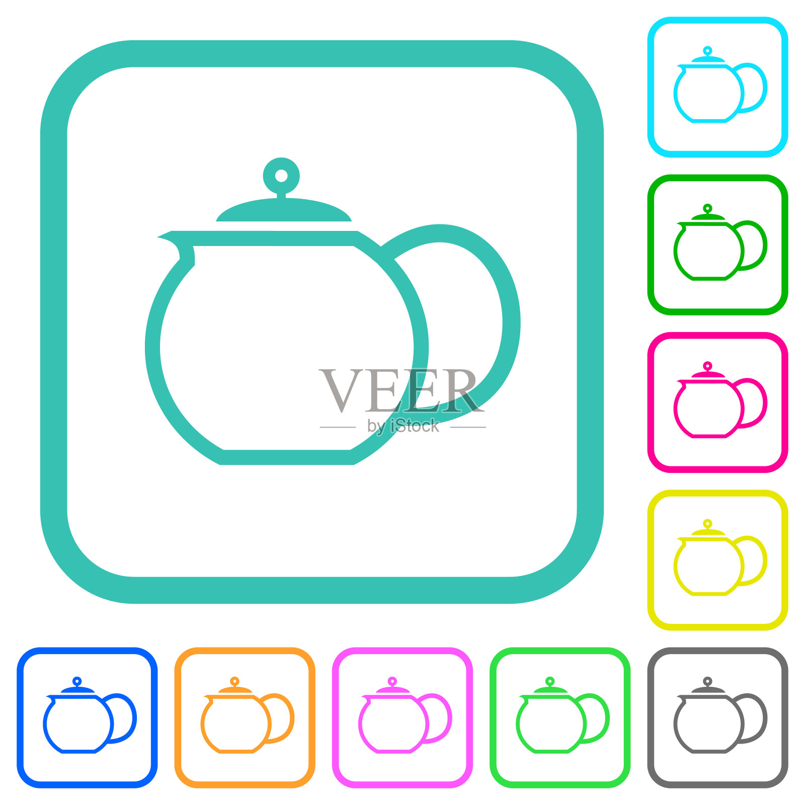 茶壶轮廓生动的彩色平面图标插画图片素材