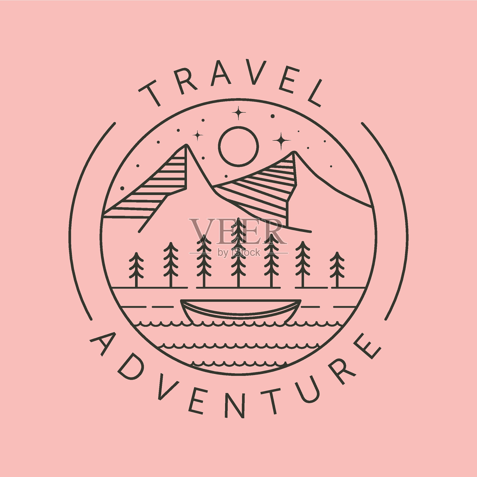 旅行冒险和独木舟线艺术标志矢量符号插图设计插画图片素材