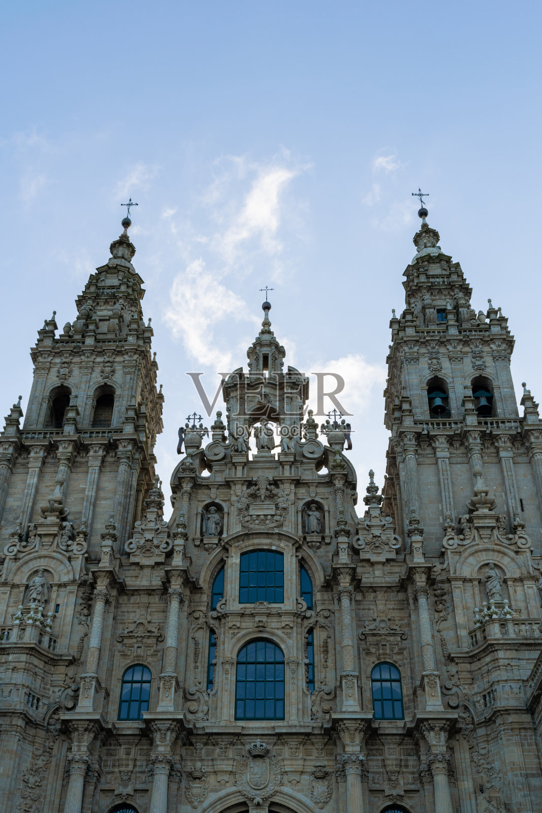 圣地亚哥德孔波斯特拉大教堂的正面。加利西亚-西班牙照片摄影图片