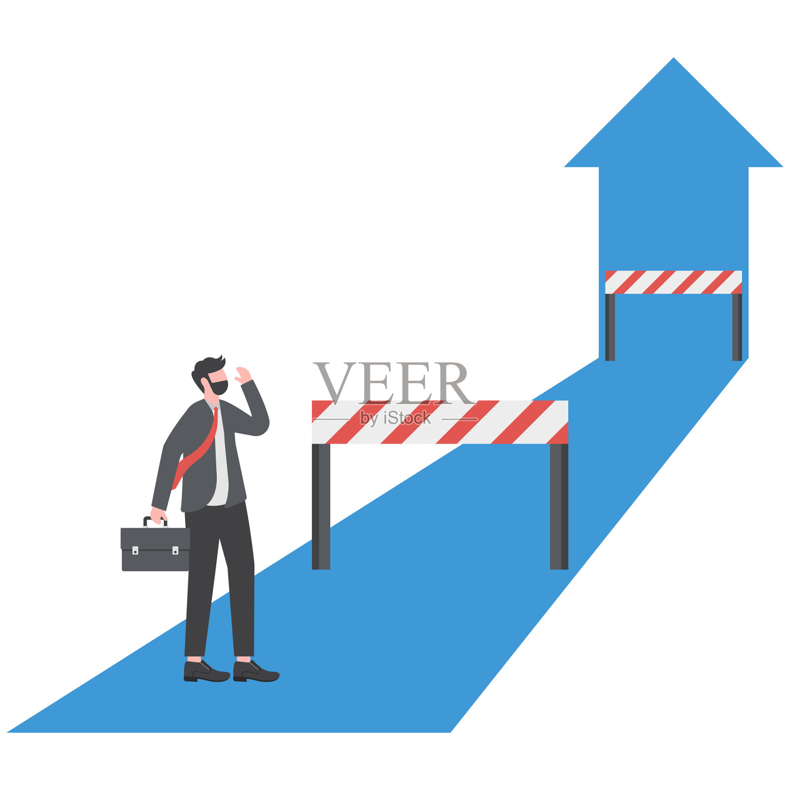 商人以克服道路上的障碍寻找出路。矢量插图卡通设计插画图片素材