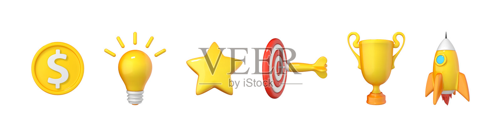 3D创意启动图标集。业务对象插画图片素材