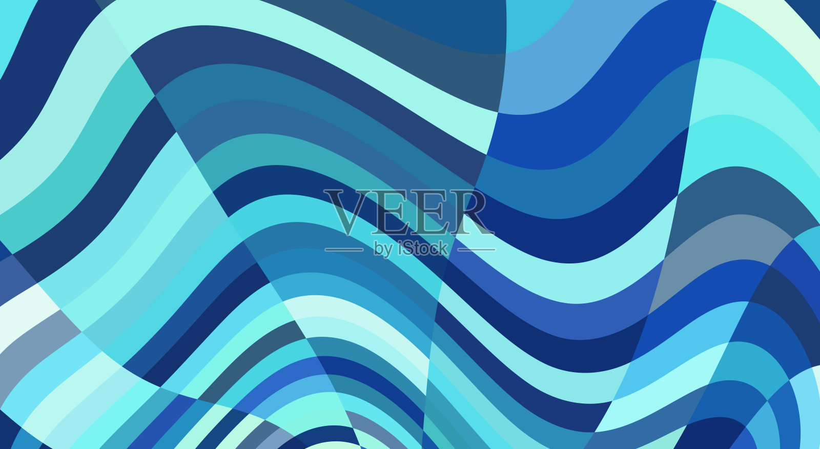 条纹背景与绿松石蓝色波浪条纹。矢量模式插画图片素材